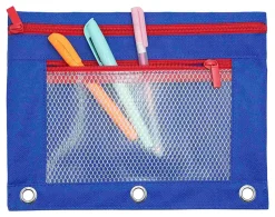 Office Depot® Brand Pencil Pouch With Mesh Window, 7" x 9-3/4", Blue/Red