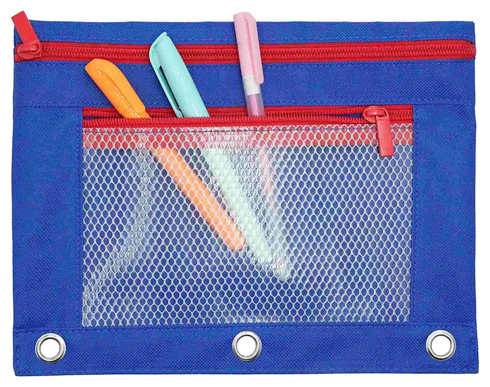 Office Depot® Brand Pencil Pouch With Mesh Window, 7" x 9-3/4", Blue/Red