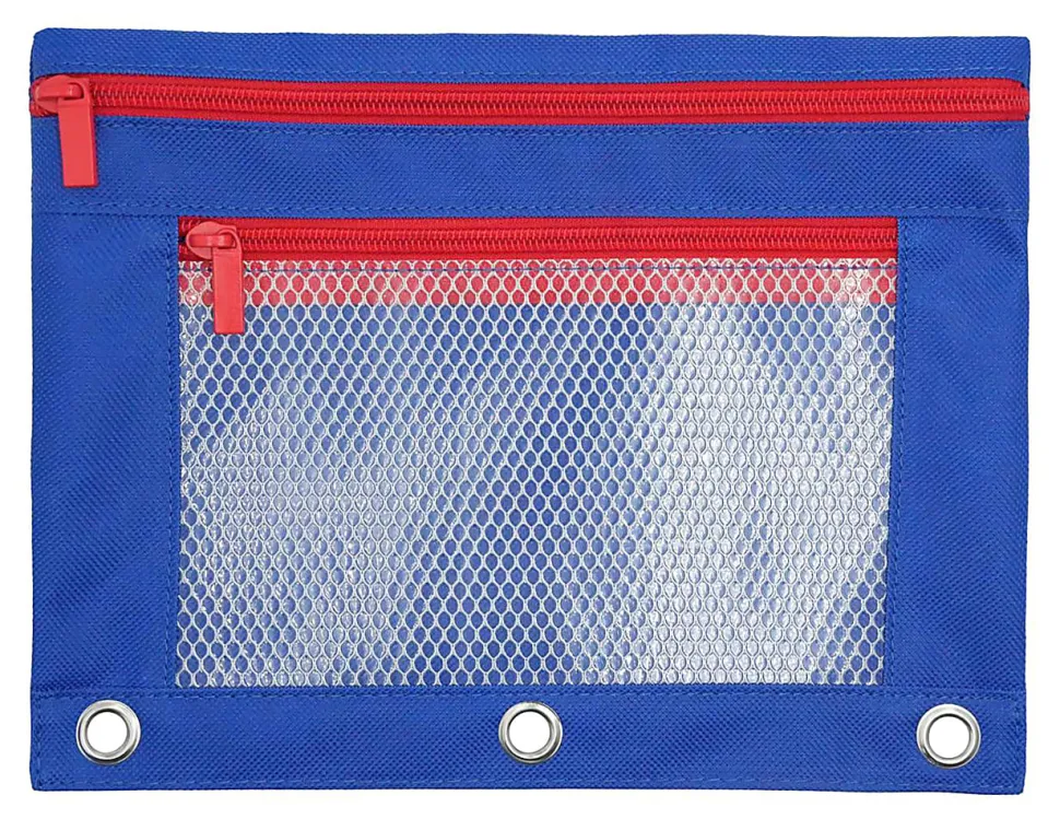 Office Depot® Brand Pencil Pouch With Mesh Window, 7" x 9-3/4", Blue/Red