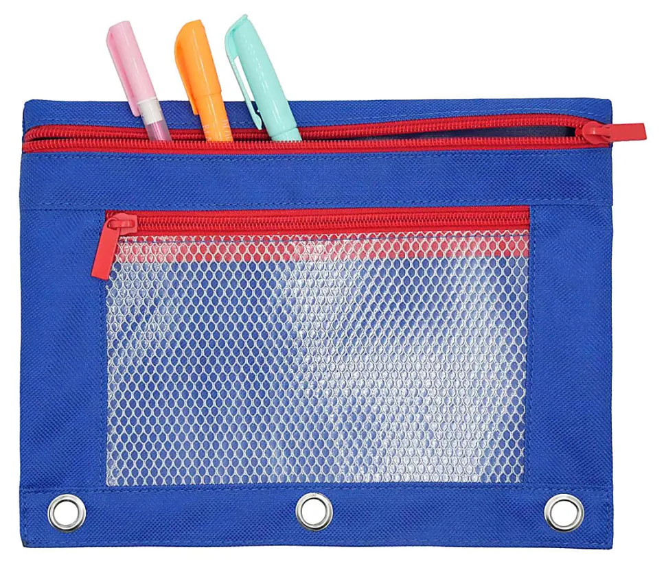 Office Depot® Brand Pencil Pouch With Mesh Window, 7" x 9-3/4", Blue/Red