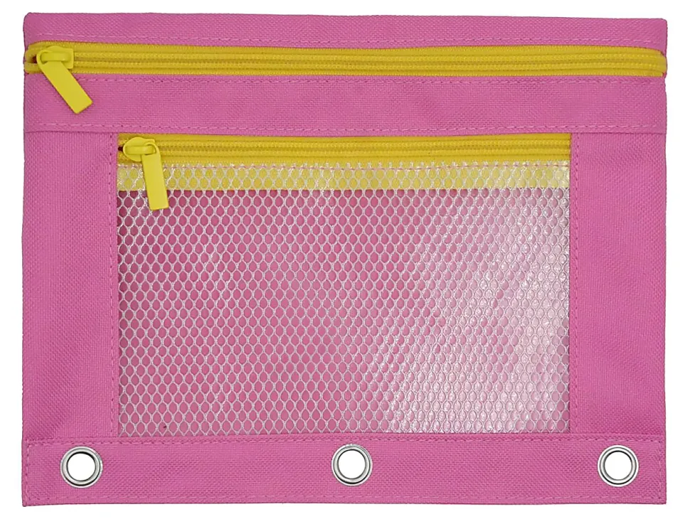 Office Depot® Brand Pencil Pouch With Mesh Window, 7" x 9-3/4", Pink/Yellow