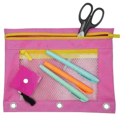 Office Depot® Brand Pencil Pouch With Mesh Window, 7" x 9-3/4", Pink/Yellow
