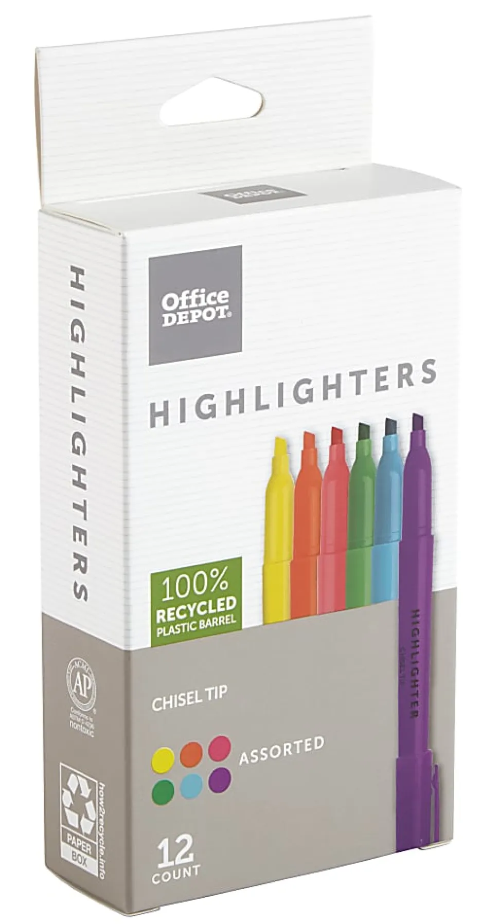 Office Depot® Brand Pen-Style Highlighters, 100% Recycled Plastic Barrel, Assorted Colors, Pack Of 12
