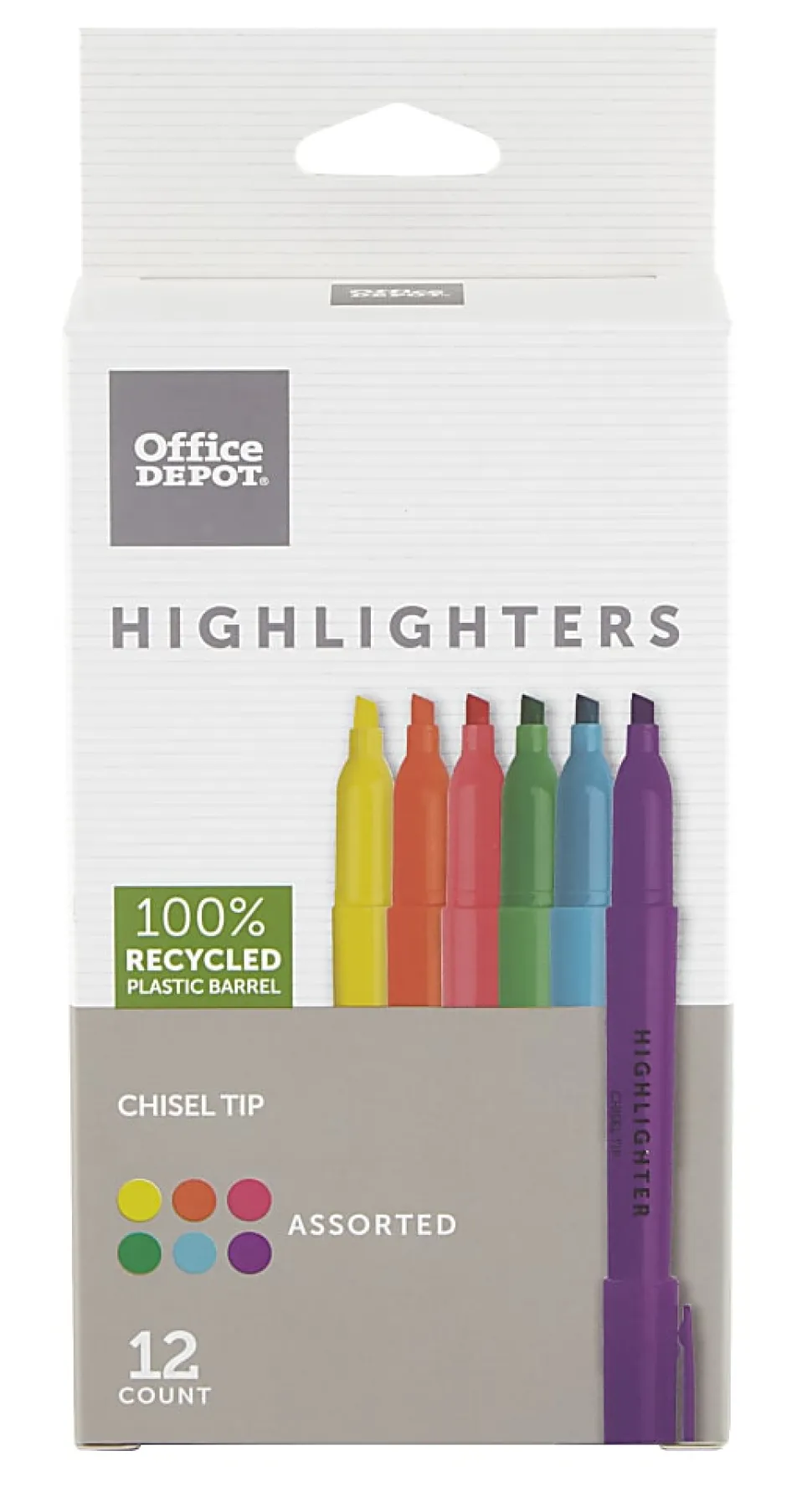 Office Depot® Brand Pen-Style Highlighters, 100% Recycled Plastic Barrel, Assorted Colors, Pack Of 12