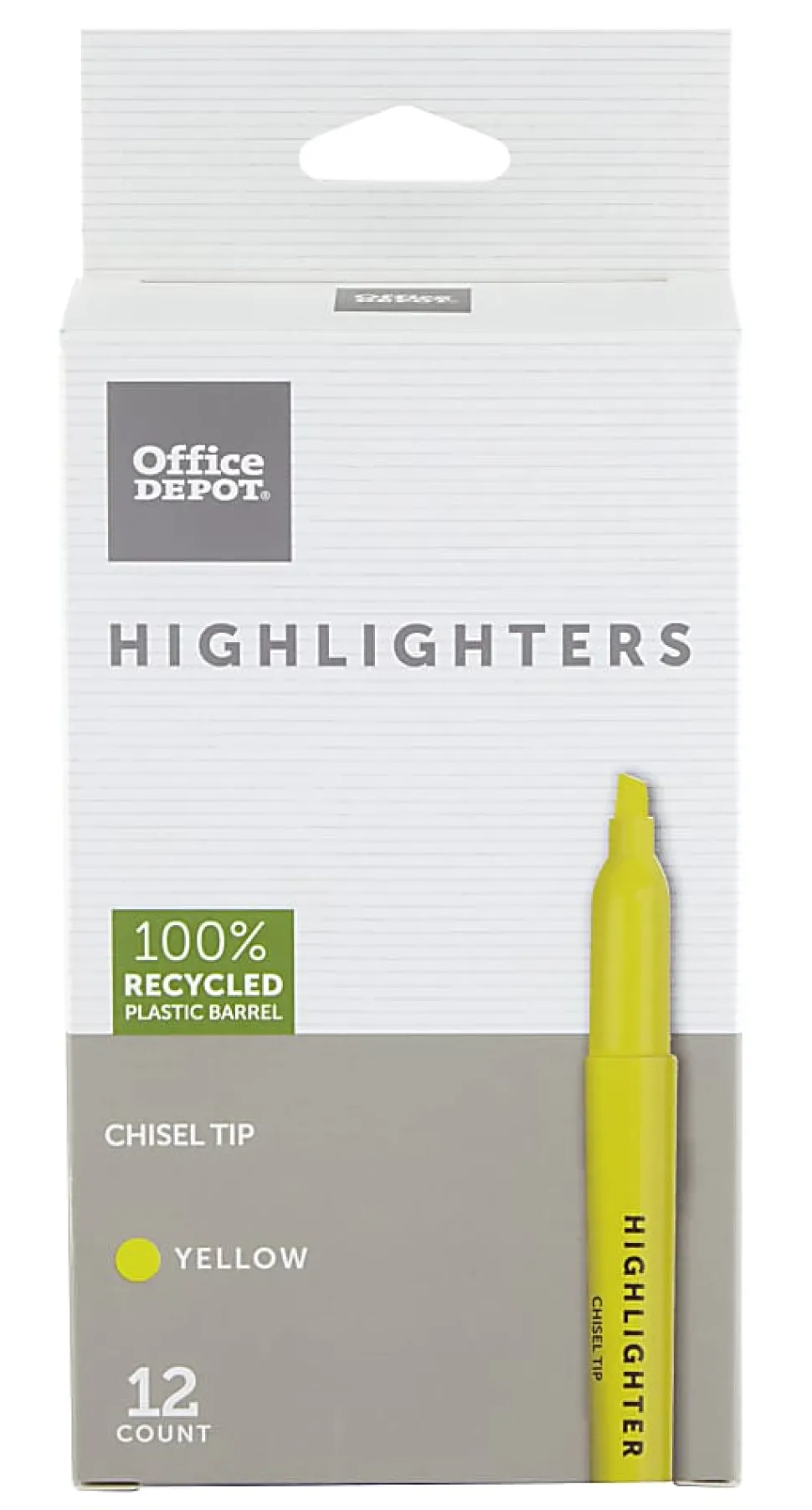 Office Depot® Brand Pen-Style Highlighters, 100% Recycled Plastic Barrel, Fluorescent Yellow, Pack Of 12