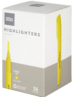 Office Depot® Brand Pen-Style Highlighters, Chisel Tip, 100% Recycled Plastic Barrel, Fluorescent Yellow, Pack Of 36