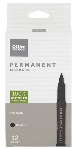 Office Depot® Brand Permanent Markers, Fine Point, 100% Recycled Plastic Barrel, Black Ink, Pack Of 12