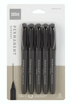 Office Depot® Brand Permanent Markers, Fine Point, 100% Recycled Plastic Barrel, Black Ink, Pack Of 5