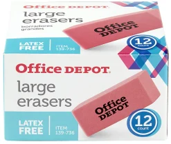 Office Depot® Brand Pink Bevel Erasers, Large, Pack Of 12