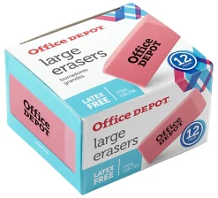 Office Depot® Brand Pink Bevel Erasers, Large, Pack Of 12