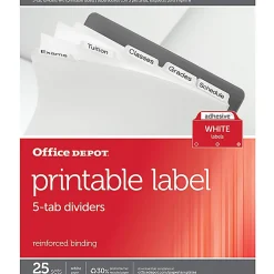 Office DepotĀ® Brand Plain Dividers With Tabs And Labels, White, 5-Tab, Pack Of 25 Sets