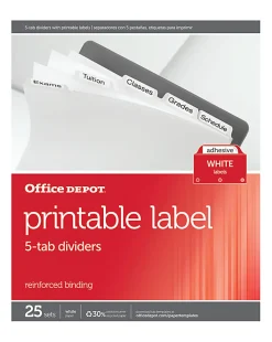 Office Depot® Brand Plain Dividers With Tabs And Labels, White, 5-Tab, Pack Of 25 Sets