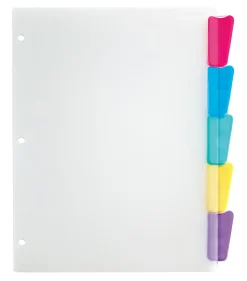Office Depot® Brand Plastic Dividers With Insertable Rounded Tabs, Multicolor, 5-Tab