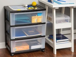 Office Depot® Brand Plastic 3-Drawer Storage Cart, 27" x 21-1/2" x 15", Black