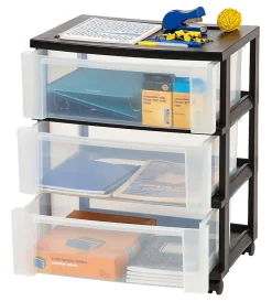 Office Depot® Brand Plastic 3-Drawer Storage Cart, 27" x 21-1/2" x 15", Black