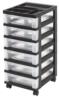 Office DepotĀ® Brand Plastic 6-Drawer Storage Cart, 26 7/16" x 12 1/16" x 14 1/4", Black