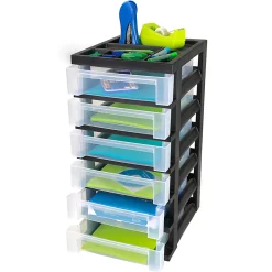 Office Depot® Brand Plastic 6-Drawer Storage Cart, 26 7/16" x 12 1/16" x 14 1/4", Black