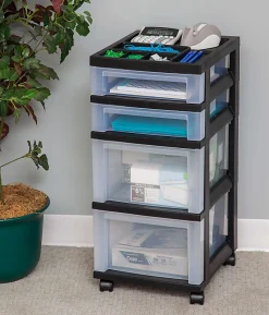 Office Depot® Brand Plastic 4-Drawer Storage Cart, 26 7/16