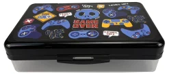 Office DepotĀ® Brand Plastic Pencil Box, 8.66ā x 5.11ā x 2.28ā, Clear/Black, Game Over