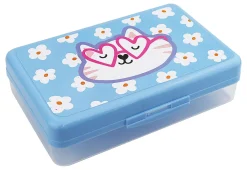 Office DepotĀ® Brand Plastic Pencil Box, 2-1/4"H x 8-11/16"W x 5-1/8"D, Clear/Blue, Cat, Total Quantity 1