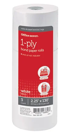 Office Depot® Brand 1-Ply Bond Paper Rolls, 2-1/4" x 130', White, Pack Of 3