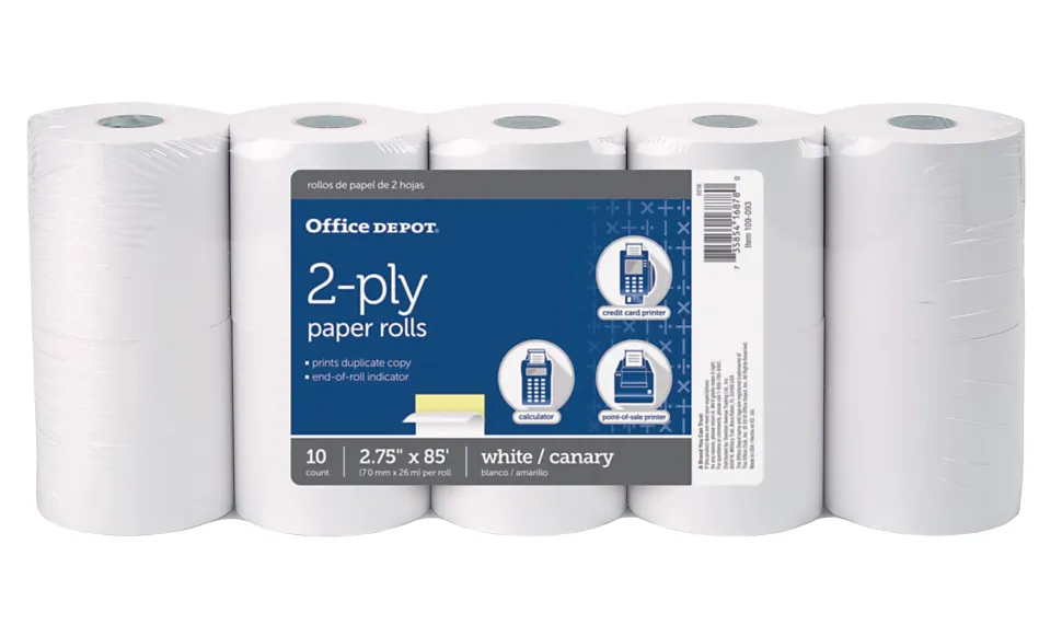 Office Depot® Brand 2-Ply Paper Rolls, 2-3/4" x 85', Canary/White, Pack Of 10