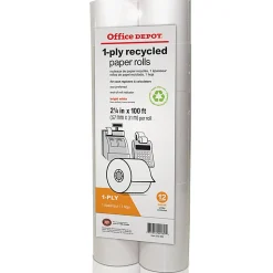 Office Depot® Brand 1-Ply Paper Rolls, 2-1/4" x 100', 70% Recycled, White, Pack Of 12