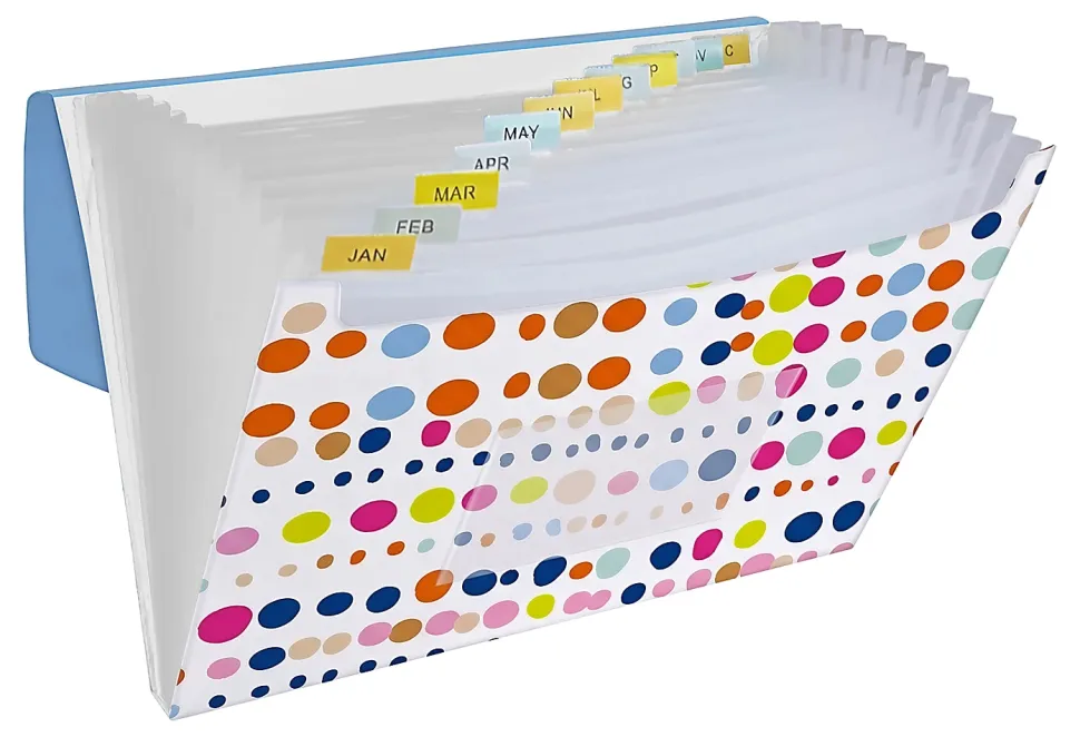 Office Depot® Brand 13-Pocket Poly Expanding File, Letter Size, Blue/Dots