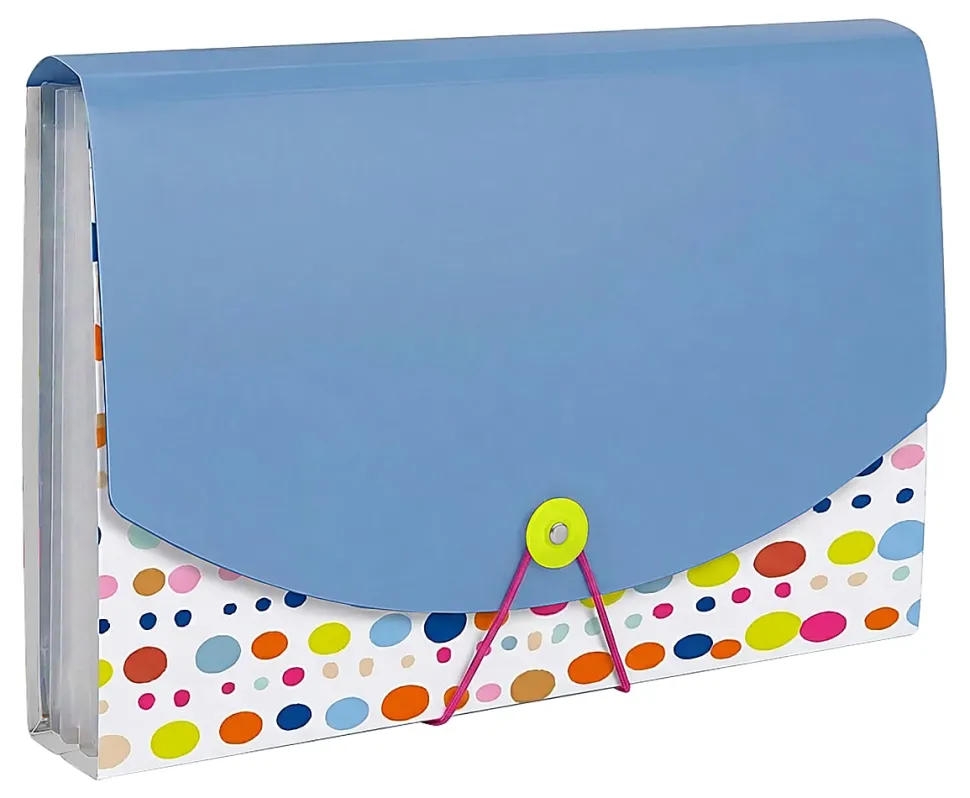 Office Depot® Brand 13-Pocket Poly Expanding File, Letter Size, Blue/Dots
