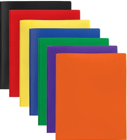 Office Depot® Brand 2-Pocket School-Grade Poly Folders With Prongs, 8-1/2" x 11", Assorted Colors, Pack Of 36