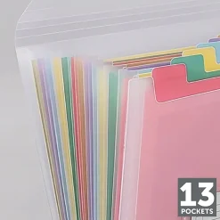 Office Depot® Brand 13-Pocket Stand-Up Expanding File, Letter Size, Clear/Assorted Color Peek