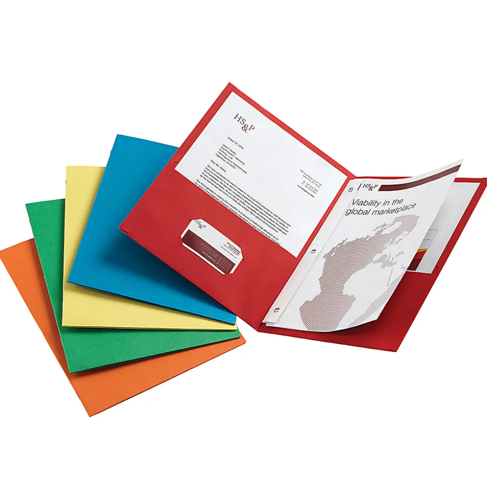 Office Depot® Brand 2-Pocket Textured Paper Folders With Prongs, Assorted Colors, Pack Of 25