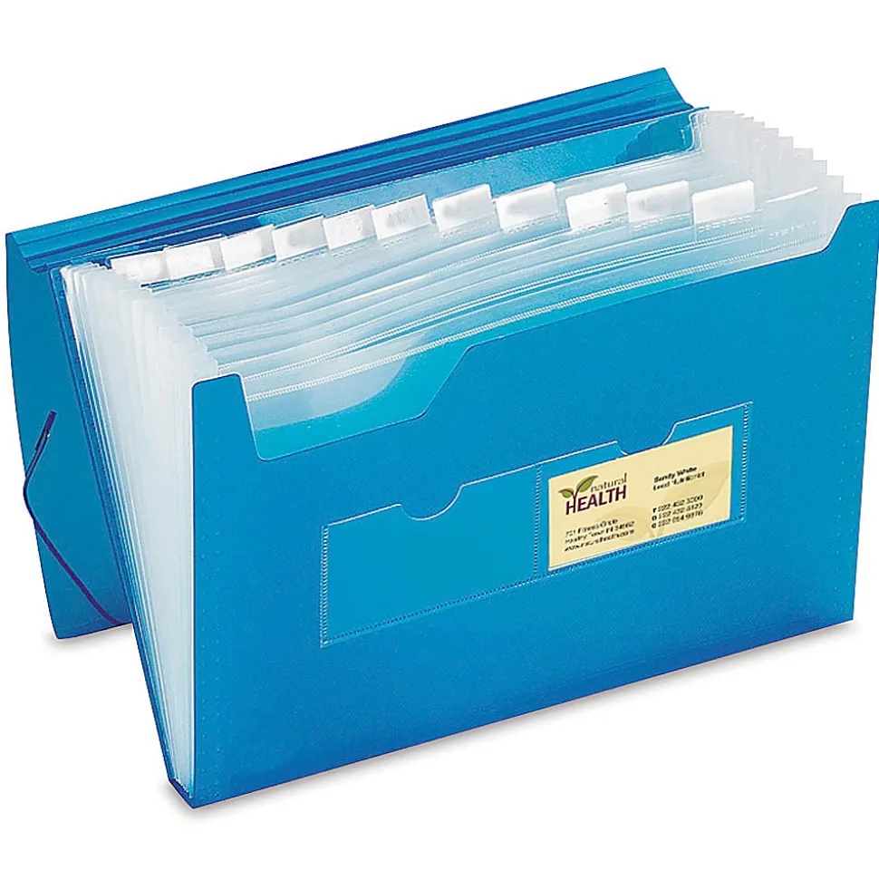Office Depot® Brand Polypropylene File, 13 Pocket, Expansion 12", 8 1/2" x 11", Letter, Blue, Pack of 1