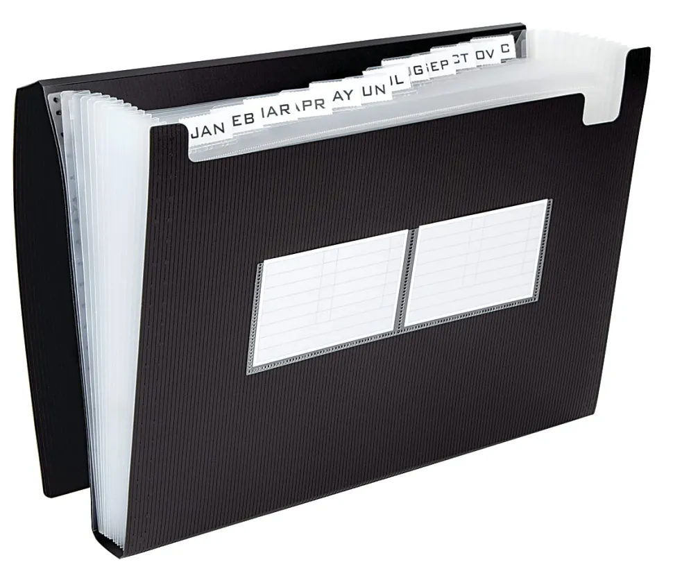 Office Depot® Brand Polypropylene File, 13 Pocket, Expansion 9", 8 1/2" x 11", Letter, Black, Pack of 1