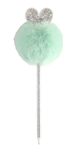 Office Depot® Brand Pom Pom Ballpoint Pen, Medium Point, 0.7 mm, Silver Barrel, Black Ink, Heart