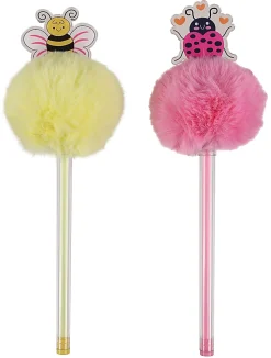 Office Depot® Brand Pom Pom Ballpoint Pen, Medium Point, 1.0 mm, Transparent Barrel, Black Ink, Assorted Designs