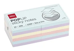 Office Depot® Brand Pop Up Sticky Notes, 3" x 3", Assorted Pastel Colors, 100 Sheets Per Pad, Pack Of 12 Pads