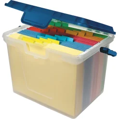 Office Depot® Brand Portable File Box, 10 11/16"H x 14 11/16"W x 10 3/8"D, Clear/Navy
