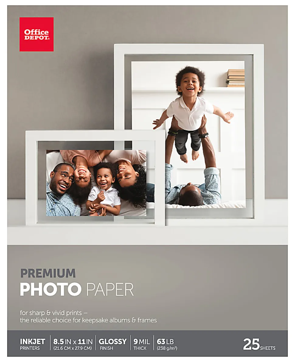 Office Depot® Brand Premium Photo Paper, Glossy, Letter Size, White, Pack Of 25 Sheets