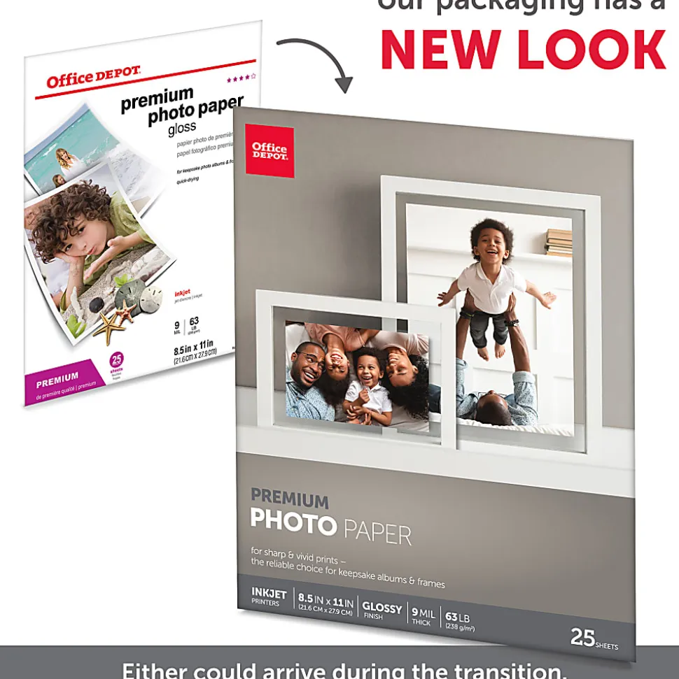 Office Depot® Brand Premium Photo Paper, Glossy, Letter Size, White, Pack Of 25 Sheets