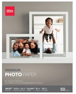 Office Depot® Brand Premium Photo Paper, Glossy, Letter Size, White, Pack Of 50 Sheets