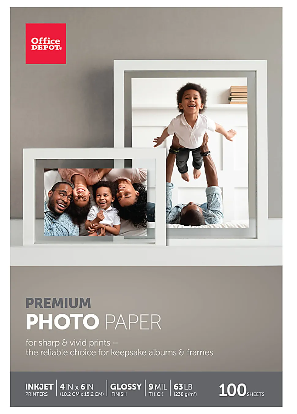 Office Depot® Brand Premium Photo Paper, Glossy, 4" x 6", White, Pack Of 100 Sheets