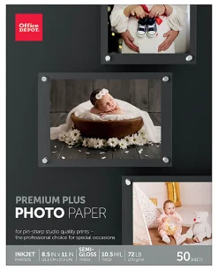 Office Depot® Brand Premium Plus Photo Paper, Semi-Gloss, Letter Size, White, Pack Of 50 Sheets