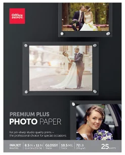 Office Depot® Brand Premium Plus Photo Paper, Glossy, Letter Size, White, Pack Of 25 Sheets