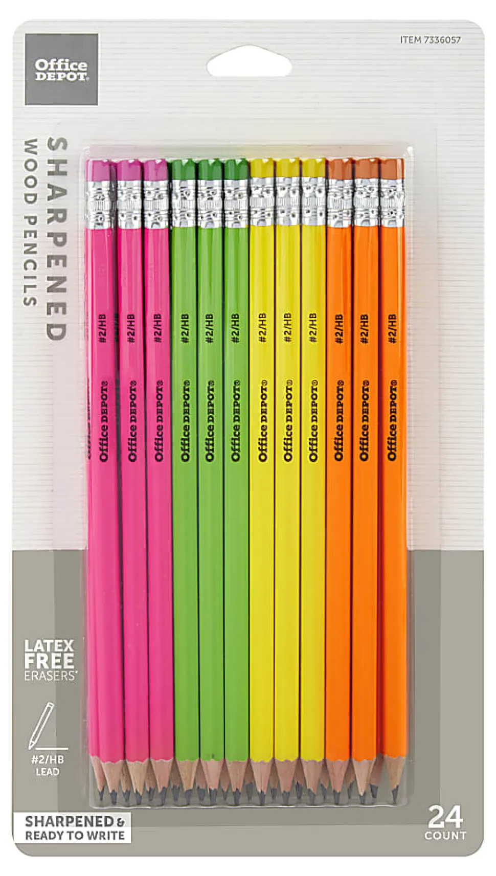 Office Depot® Brand Presharpened Pencils, #2 Medium Soft Lead, Assorted Neon Colors, Pack Of 24 Pencils
