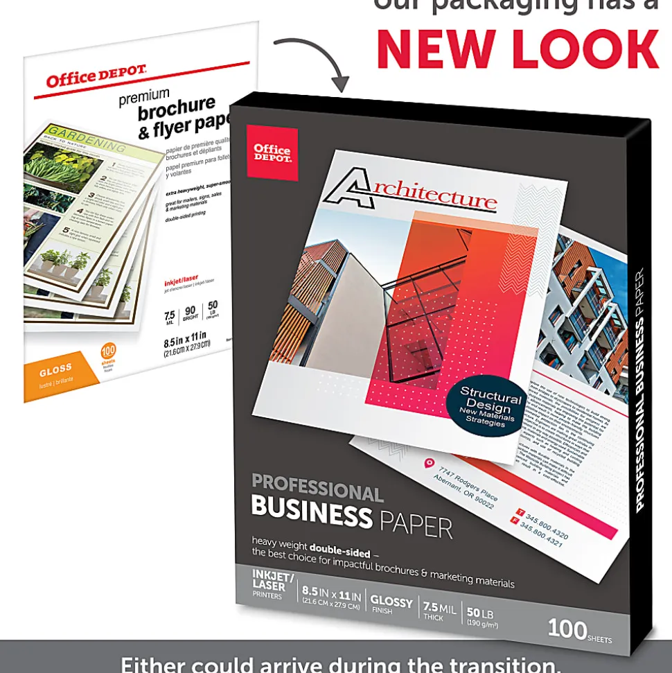 Office Depot® Brand Professional Business Paper, Glossy, Double-Sided, Letter Size, White Pack Of 100 Sheets
