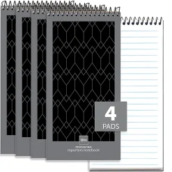 Office Depot® Brand Professional Reporter's Notebook, 4" x 8", Black/Gray, Legal/Wide Ruled, 70 Sheets, Pack Of 4