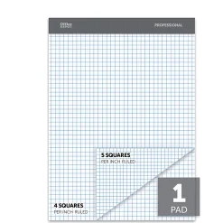 Office Depot® Brand Professional Quad Pad, 8-1/2" x 11-3/4", Dual-Sized Quadrille Ruled (4" x 4", 5" x 5"), 100 Sheets, White
