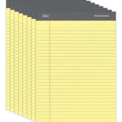 Office Depot® Brand Professional Writing Pads, 8-1/2" x 11-3/4", Legal/Wide Ruled, 50 Sheets, Canary, Pack Of 8