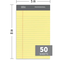 Office Depot® Brand Professional Writing Pads, 5" x 8", Narrow Ruled, 50 Sheets, Canary, Pack Of 8